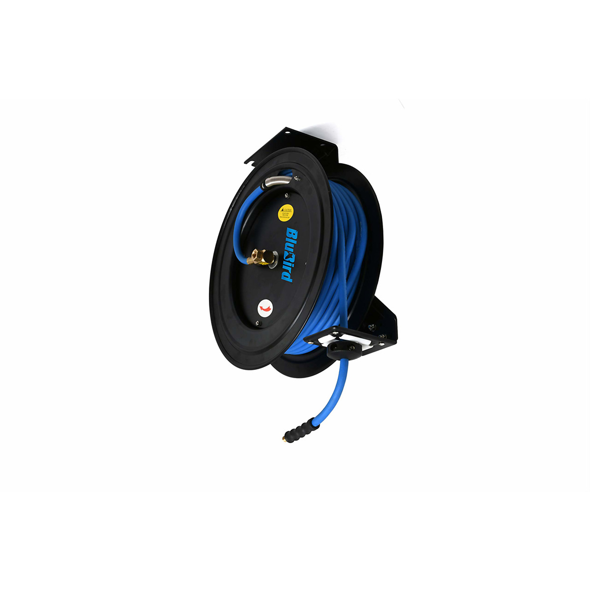 BLUBIRD BBR3875 18ga. Retractable Hose Reel with 3/8" x 75' Air Hose, 12 Point Ratcheting Gear, Next-Gen Rubber, Lightest, Strongest, Most Flexible, 300 PSI, -50F to 190F Degrees, Polyester Braided